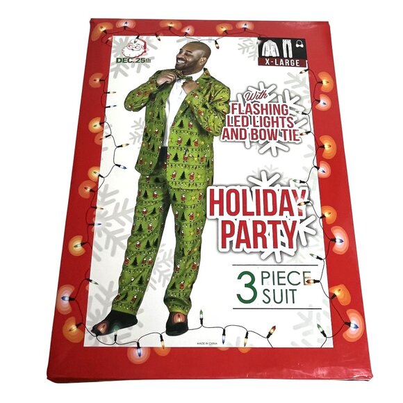 Life of the Party XL 3-Piece Suit With Flashing LED Lights & Bow Tie Holiday - Picture 1 of 4